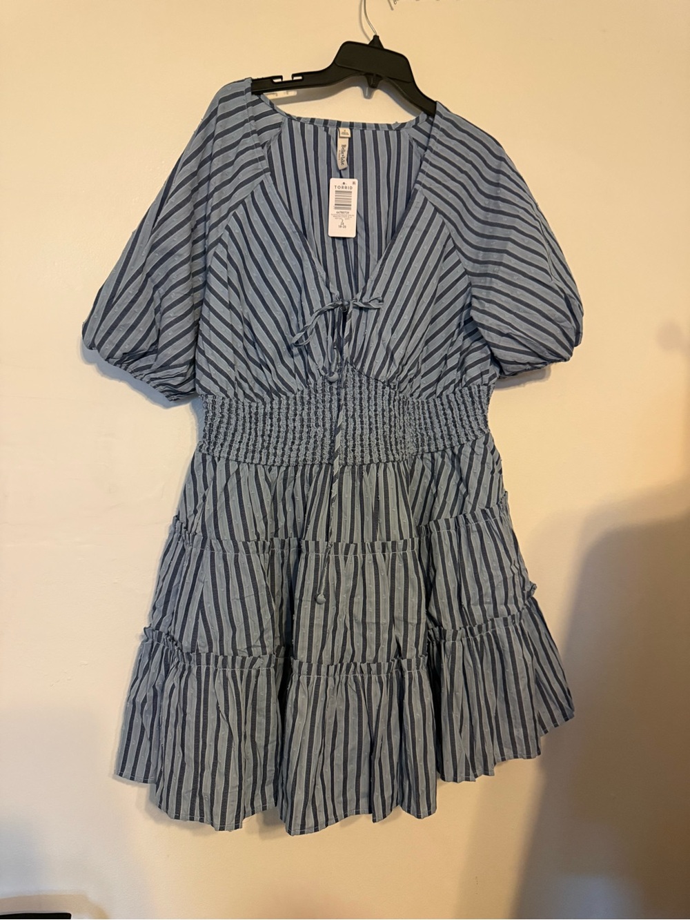 NWT Belle Isle by Torrid Puff Sleeve Smocked Mini Dress in Blue Size 2=2X=18/20 - Picture 4 of 10